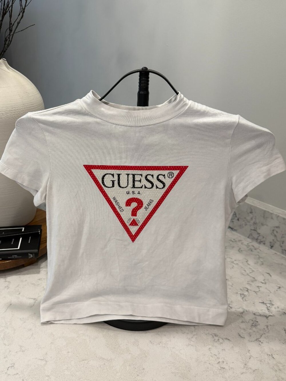 GUESS Women's Embellished Logo Crop Tee - Small